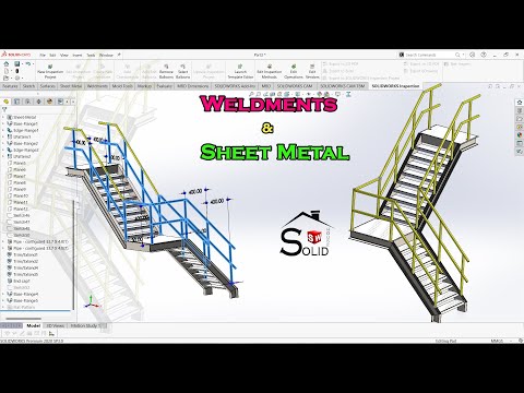 Solidworks Tutorial | Weldments &amp; Sheet Metal | Two Stage Staircase Design