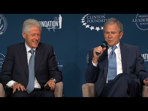 Bill Clinton, George W. Bush laugh and jab at one another