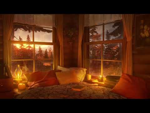 Cozy Autumn Nook - Gentle Rain Sounds &amp; Fireplace on Window | 3 Hours