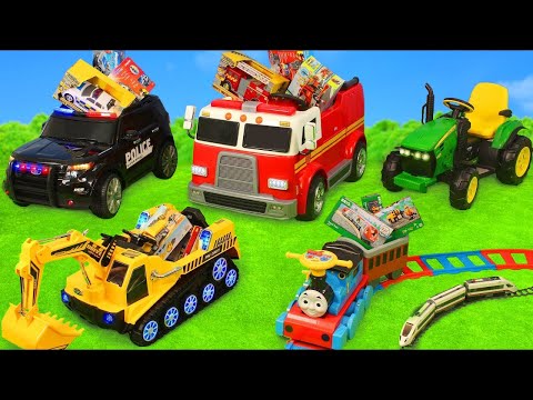 Fire Truck, Tractor, Excavator, Police &amp; Train Ride On Cars