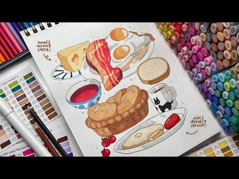 draw with me - studio ghibli illustrations🧀🍳 using alcohol-based markers and colored pencils˚✧