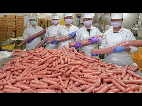 125,000 pcs a day! Spicy Chicken Sausage Mass Production / 勁辣雞肉熱狗 - Food Factory