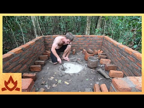 Primitive Technology: Wood Ash Cement &amp;amp; Fired Brick Hut