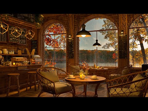 Autumn Rainy Day Cozy Coffee Shop 4K ☕ Smooth Jazz Music to Relax/Study/Work to