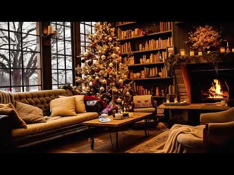 Snowy Day at Cozy Winter Porch Ambience with Warm Piano Jazz Music &amp; Fireplace Sounds for Relax,Work