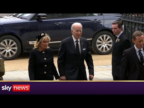 President Biden arrives at Westminster Abbey for Queen's funeral