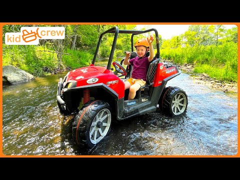 Rescuing mom in woods with off-road truck trail ride. Educational how suspension works | Kid Crew