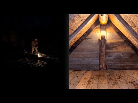 Finishing South Gable End In The OFF GRID LOG BUNKHOUSE / Fire Under The Stars