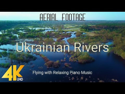 4K Aerial Footage of Ukrainian Rivers - Flying with Relaxing Piano Music