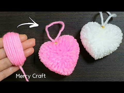 Easy Pom Pom Heart Making Idea with Fingers - Amazing Valentine's Day Craft - How to Make Yarn Heart