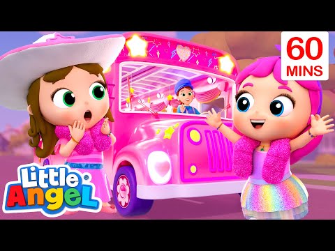 Wheels on the Pink Bus | 1 Hour of Little Angel Nursery Rhymes