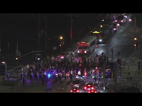 Ceasefire protest blocks traffic near LAX