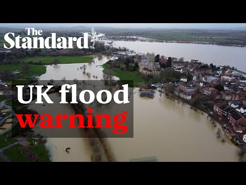 UK weather: dramatic footage shows Tewkesbury flooded as Storm Gerrit impact continues