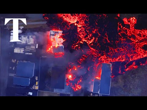 Houses destroyed by Icelandic volcano's lava flow