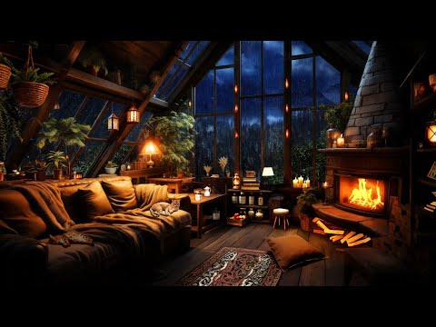 Heavy Thunderstorm with Wind, Rain &amp; Lightnings - Sleeping Cats and a Cozy Cabin in the Mountains