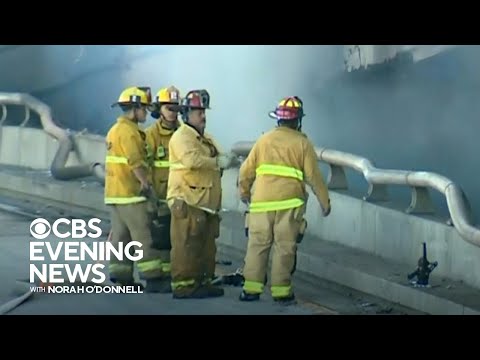 Massive fire shuts down Los Angeles freeway