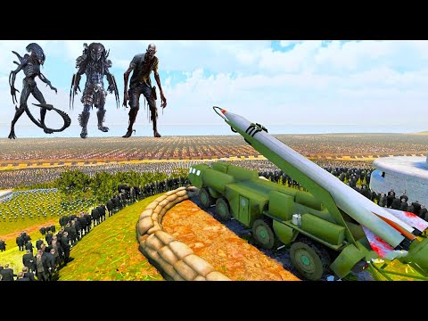 HUMANS with ICBM Missile Vs 6,000,000 Aliens, Predators &amp; Zombies - Ultimate Epic Battle Simulator 2