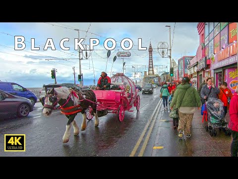 Blackpool walk - Seaside of Blackpool along Promenade from The Manchester Square to Blackpool Tower