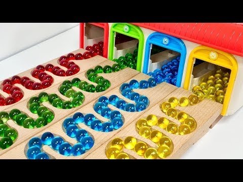 Marble Run Race ☆ HABA Slope &amp; Retro Makita Truck, Garbage Truck, Excavator, Dump Truck, Ambulance