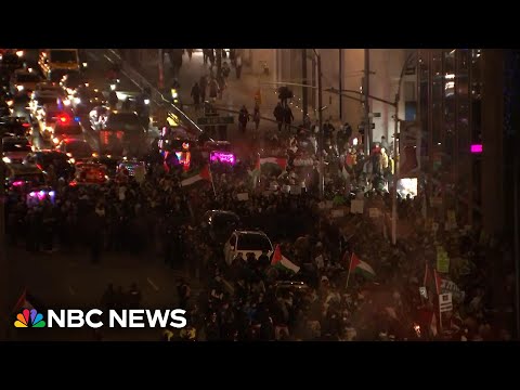 Pro-Palestinian demonstrators gather in NYC amid Rockefeller tree lighting