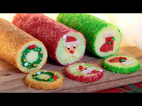 Christmas Cookies 🎅🏼 SLICE &amp; BAKE! (Santa, boots &amp; wreath cookies) | Holiday Cookies Recipe