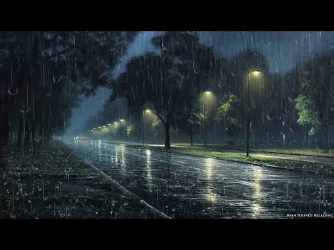 The soft sound of rain falling on a quiet road outside, white noise perfect for overcoming insomnia