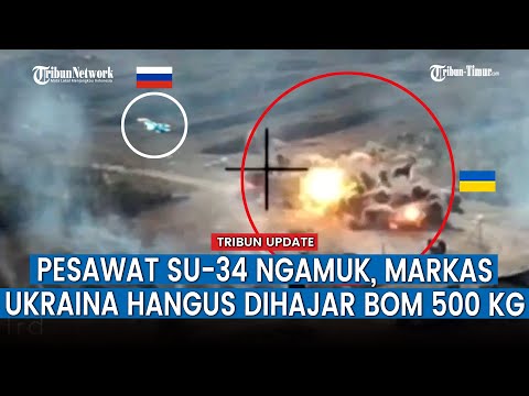 Pesawat Tempur Su-34 Pasukan Dirgantara Rusia Lepaskan Bom Udara FAB-500ShN ke Posisi Musuh