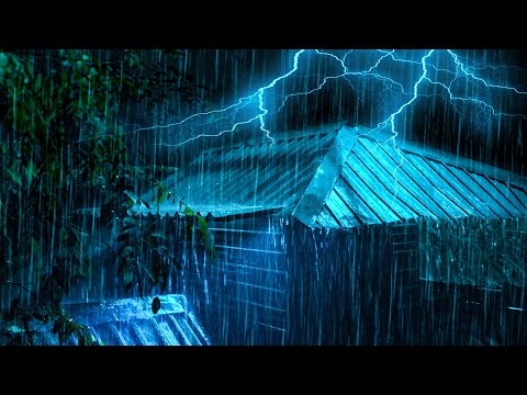 Fall Asleep Instantly with Torrential Heavy Rain &amp; Powerful Thunder Sounds on the Tin Roof at Night.