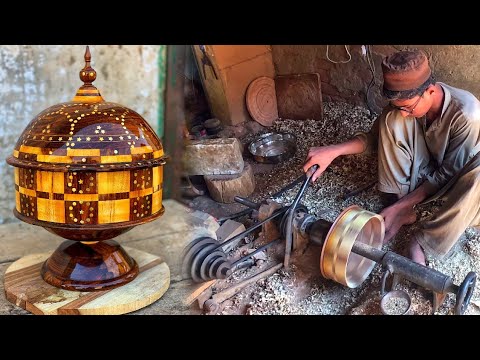 How Brass Inlayed Wooden Hotpot are Made || Making a Wooden Chapti Hotpot With Piece Of Wood