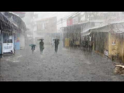 Super heavy rain and strong winds in my village | thunderstorm | fall asleep to the sound of rain