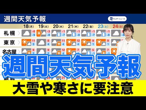 【週間天気】 強い寒気が南下　大雪や寒さに要注意