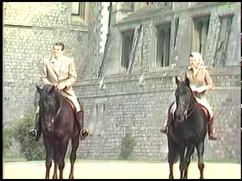 President Reagan horseback riding with Queen Elizabeth II at Windsor castle on June 8, 1982