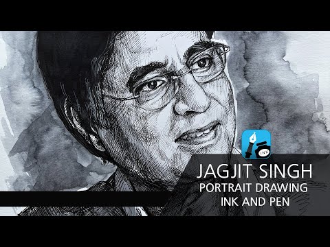 Jagjit Singh | Portrait drawing with Pen and ink, Time-lapse