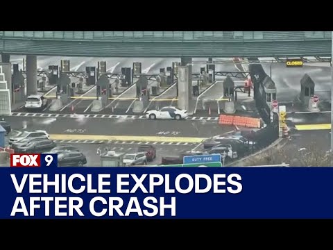 Vehicle explodes after crash on Rainbow Bridge in Niagara Falls