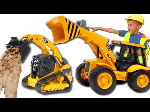 Excavator and Truck - Alex ride on Power Wheels on big Tractor - Compilation