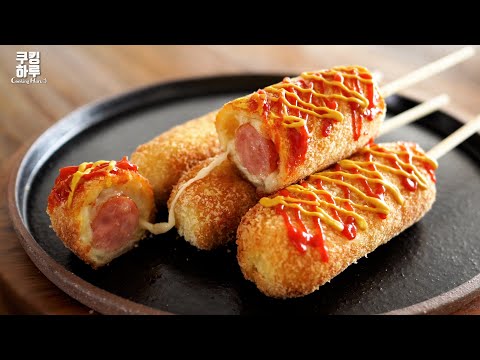 Crispy hot dogs on sticks!! No need to knead! Super easy.