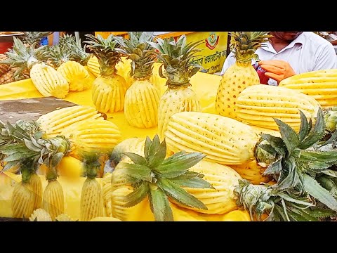 Amazing Pineapple Cutting Skills। Hard Working Man Cutting Pineapple Healthy Food । Streets Foodie