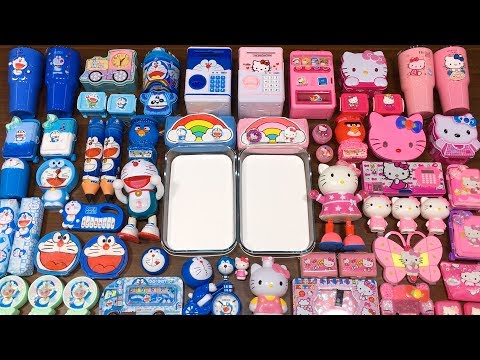 Special Series #43 BLUE DOREAMON vs PINK HELLO KITTY !! Mixing Random Things into GLOSSY Slime