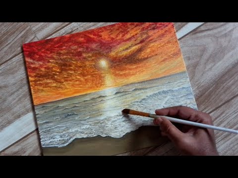 How To Paint Seascape Sunset Scenery || Acrylic Painting Technique || 