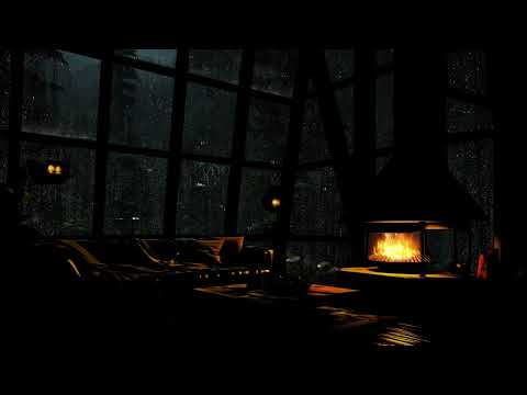 Dark Bedroom Ambience in Forest - Rainstorms by the Fireplace for Deep Sleep &amp; Eliminate Stress