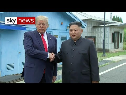 President Trump crosses into the DMZ meet Kim Jong Un