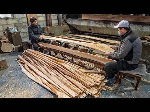 Process of making Sliced Wood Disposable Plate and Straw. Korean Wood Factory