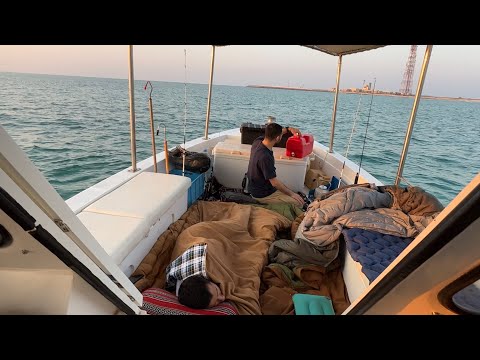 Camping in the boat in the Kuwait Islands and cooking our catch from fishing and trolling