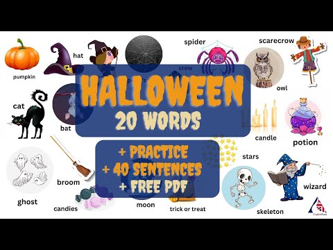 Halloween vocabulary_20 words plus sentences_FREE pdf with activities_PRACTICE slides at the end.