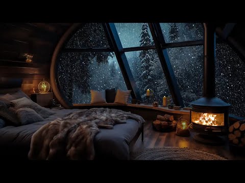 Heavy snow in Montreal Canada December | Unwind with Gentle Fireplace Crackling Sounds | Blizzard