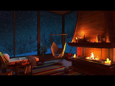 Relaxing Blizzard for Sleep | Snowstorm Sounds with Fireplace Crackling