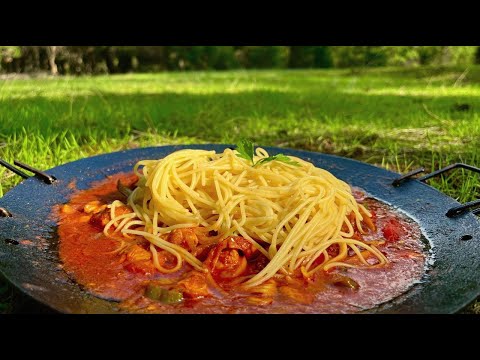 Pasta recipe :chicken and vegetables in nature🔥(ASMR Camping Outdoors)