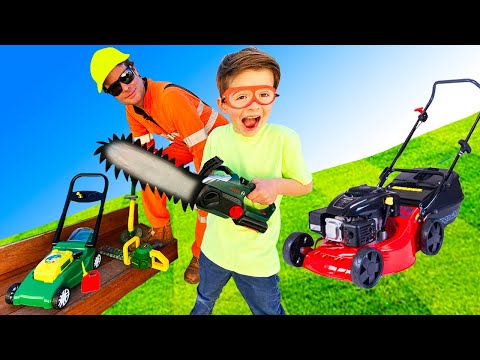 Lawn  Mowers Yard work Tools for Kids Video | blippi toddler | min min playtime