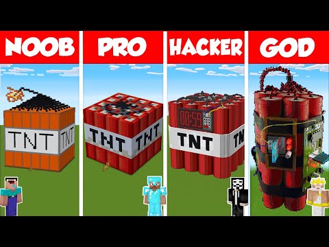 Minecraft WORKING TNT HOUSE BUILD CHALLENGE - NOOB vs PRO vs HACKER vs GOD / Animation