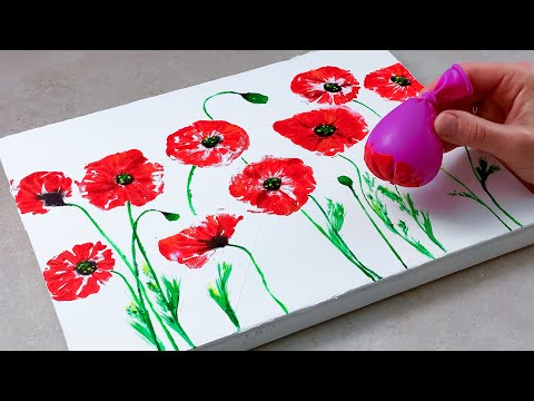 Flower garden | Easy Painting ideas | Acrylic Painting for beginners with Balloon technique